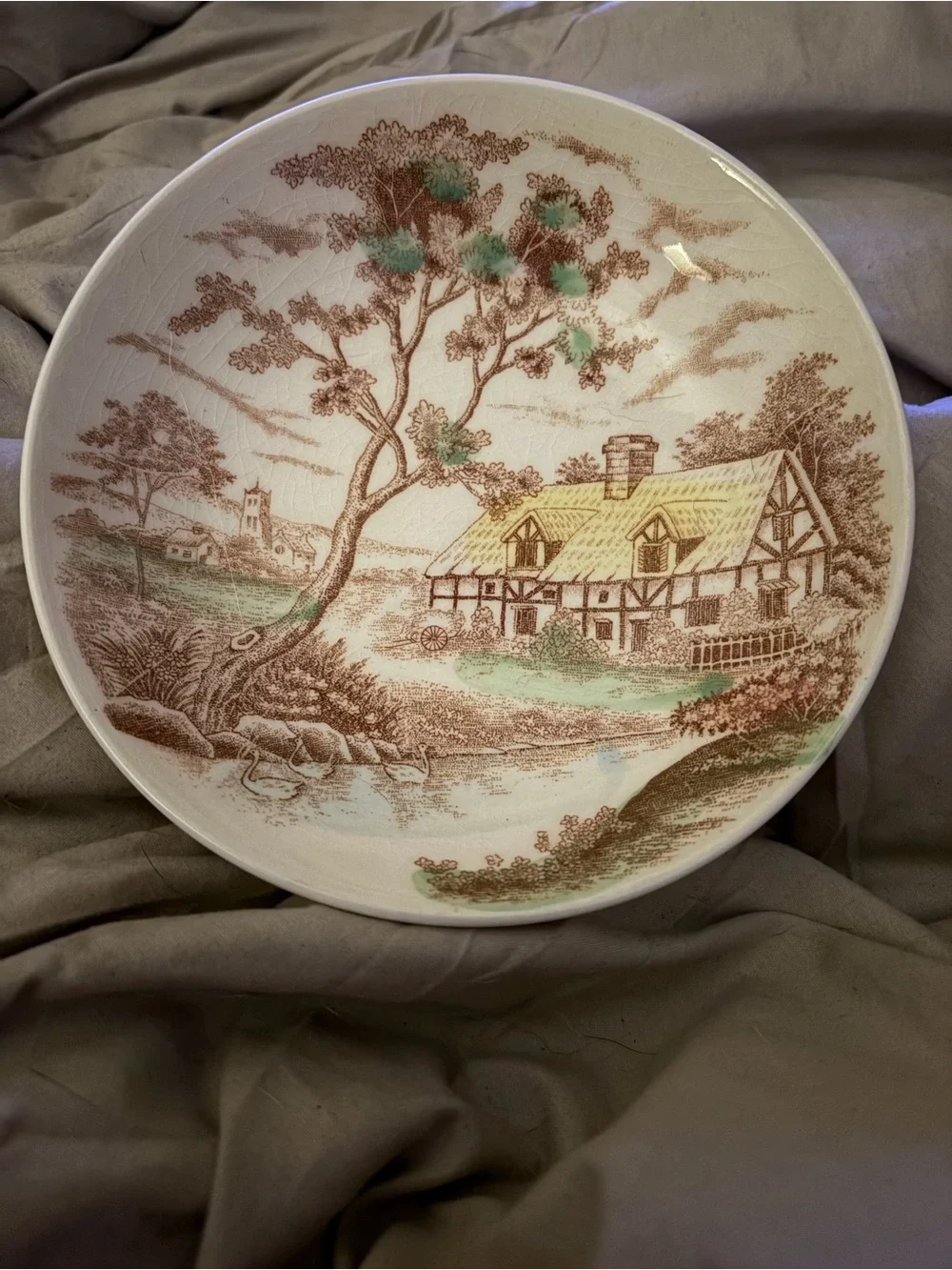 Vintage 1930's Colonial Village Hand Painted Japan Bowl